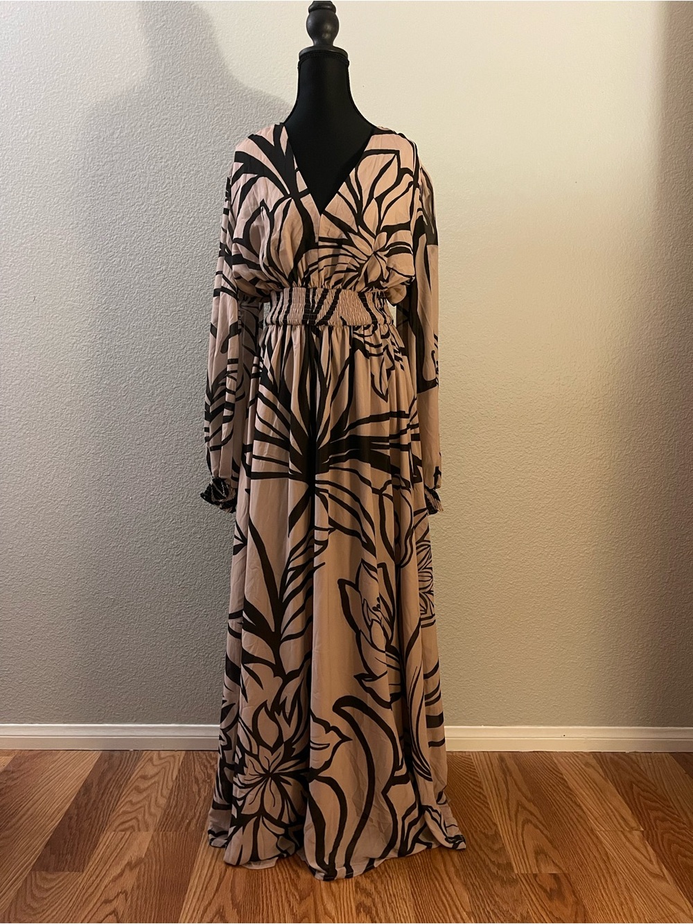 Flying Tomato Blush Pink Maxi Dress with Bold Black Floral Print